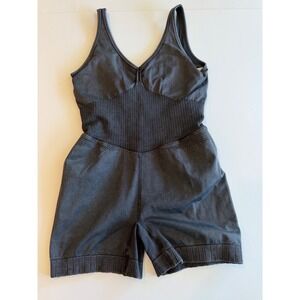 JoyLab Women M Charcoal Gray Seamless Ribbed V-Neck Athletic Romper Bodysuit